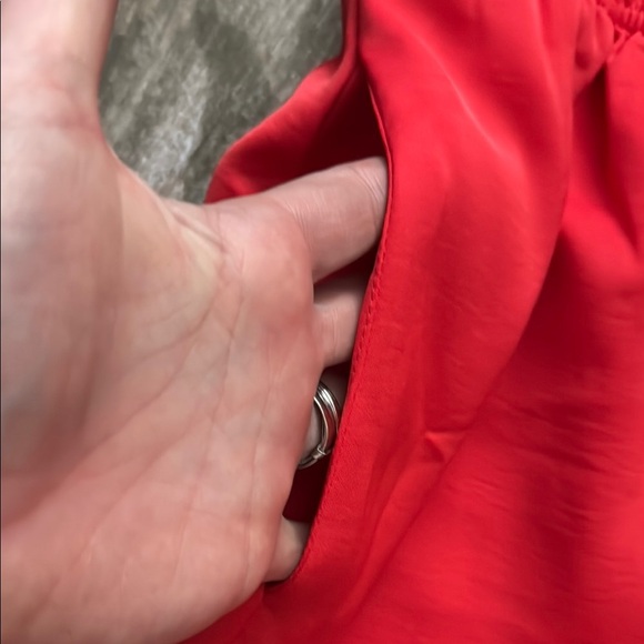 Fabletics Vibrant Red Eco Satin Cropped Pants with Black Accents - Picture 8 of 12